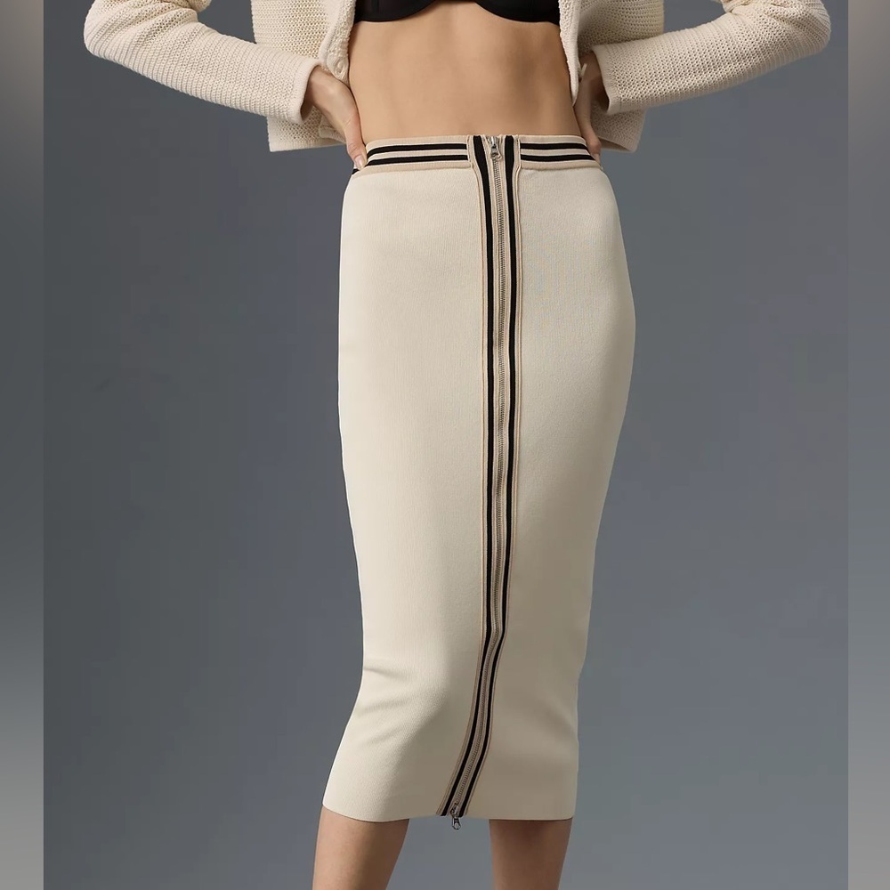 NWT Central Park West Zip-Front Knit Midi Skirt
